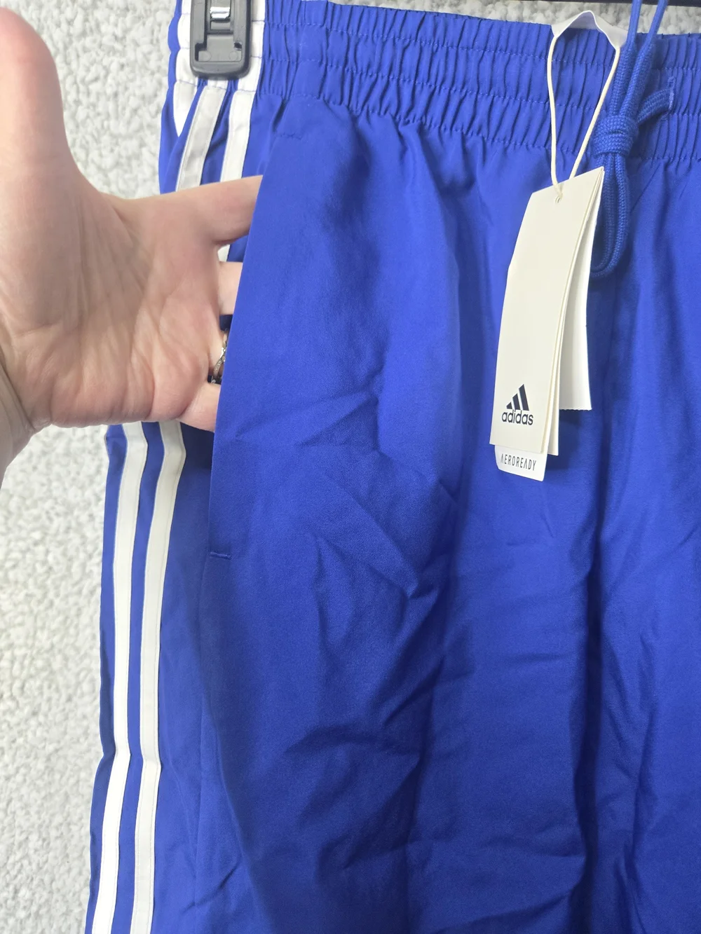 Adidas Men's Blue Athletic 3S Chelsea Shorts with White Stripes